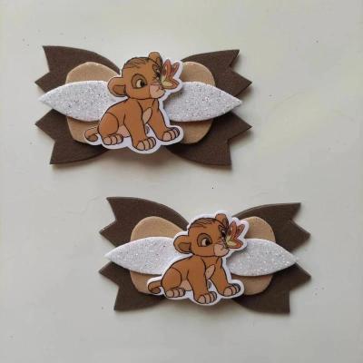 LION002 lot de 2 barrettes crocodile noeuds marron, beige et blanc pailleté simba roi lion