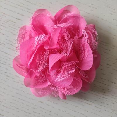 Grande fleur en mousseline  et dentelle 11cm rose fuchsia