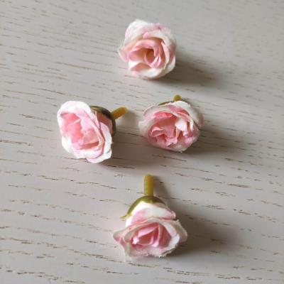 petite rose en tissu 20mm ivoire et rose